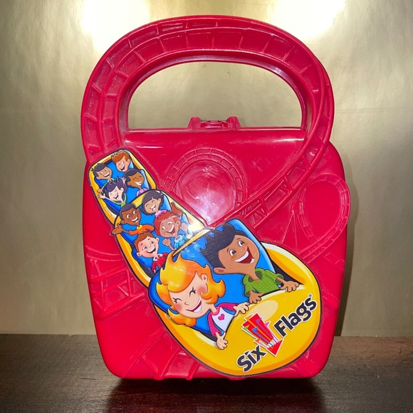 Six Flags Red Roller Coster Plastic lunchbox Container with handles Rare - Picture 1 of 8